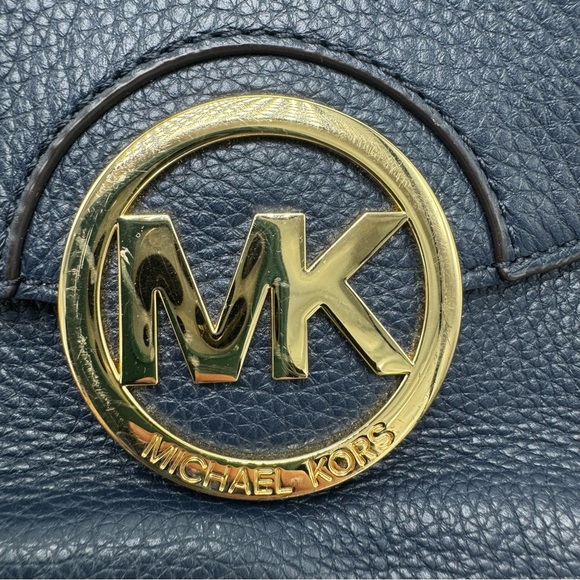 Michael Kors Fulton Crossbody Bag Dark Blue Leather Purse - Picture 6 of 15